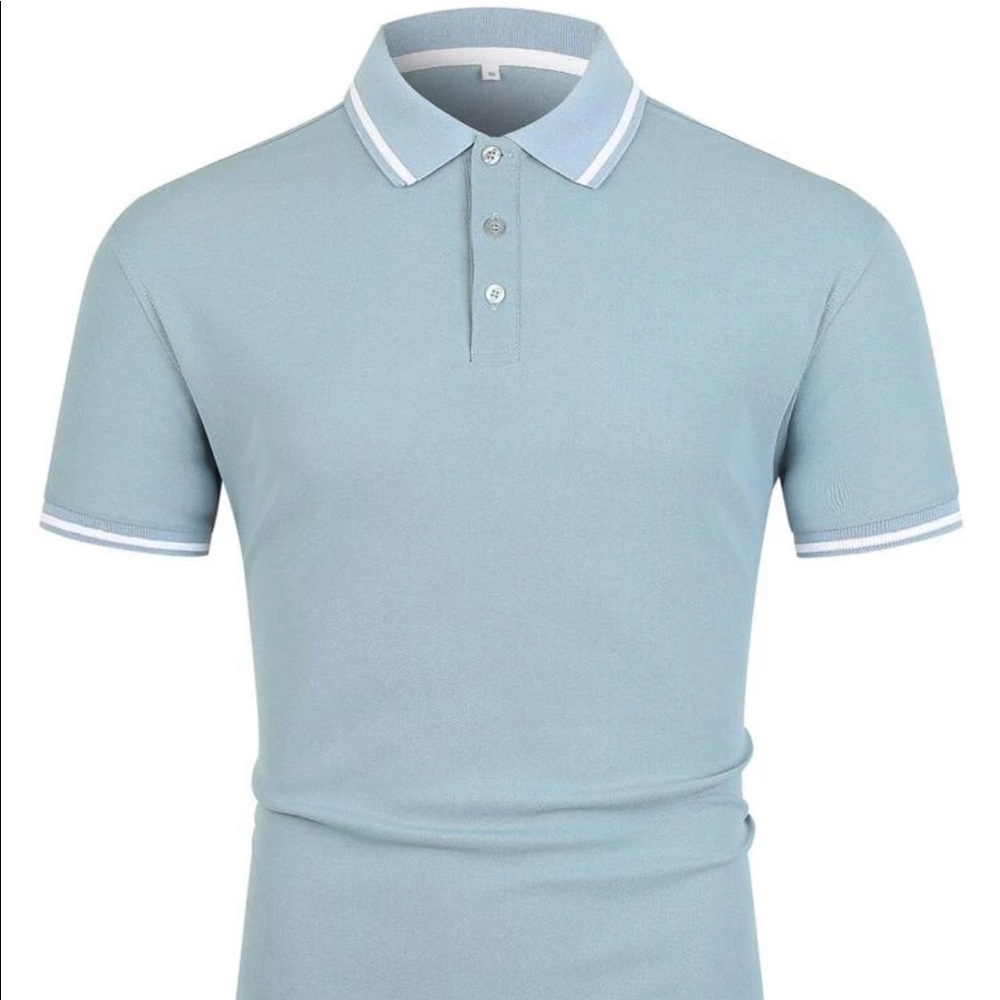 Shein Mens single striped polo shirt in baby blue. Size M. New with tags.